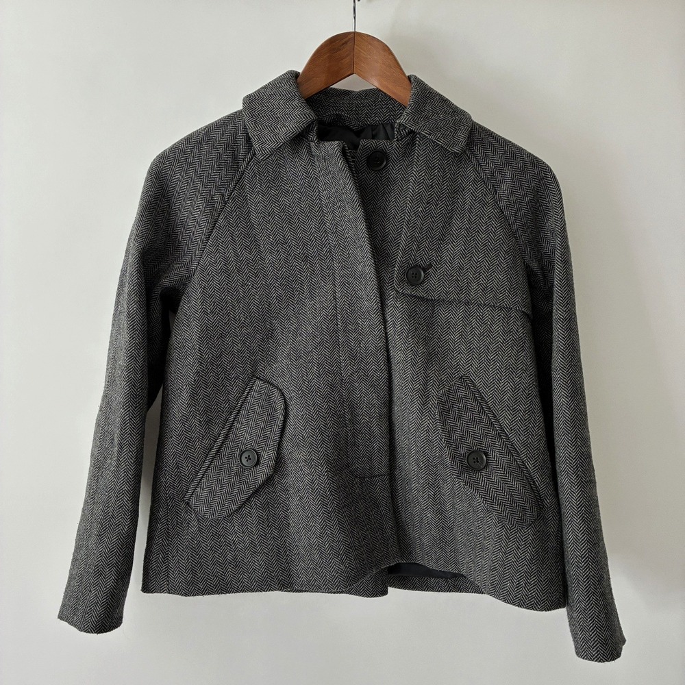 Abercrombie & Fitch Jacket XS Black White Herringbone Tweed Wool Blend Overcoat